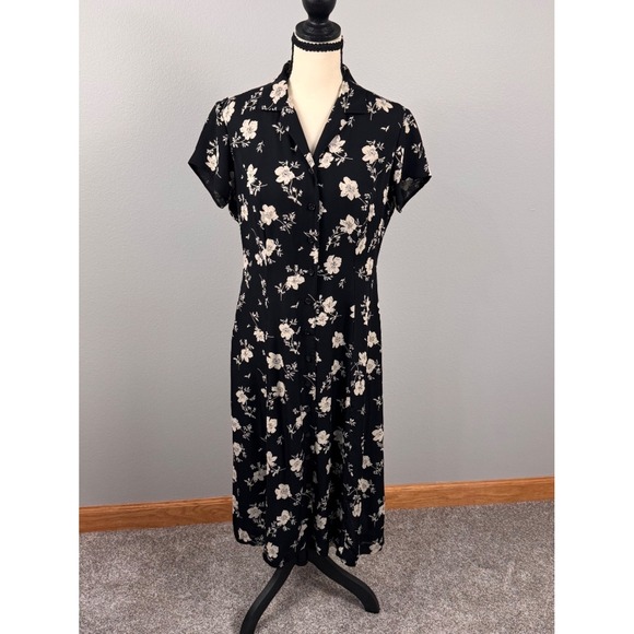 Lauren Ralph Lauren Dresses & Skirts - Lauren Ralph Lauren Silk Black and Cream Floral Dress Size 8